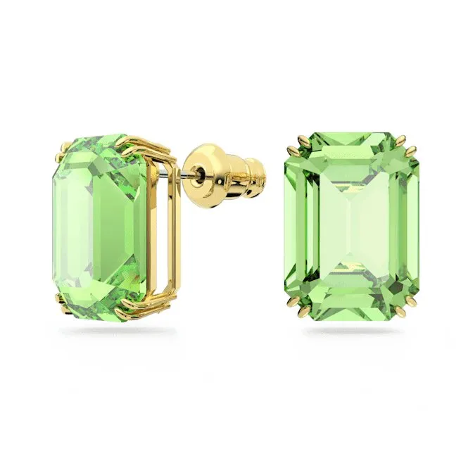 Millenia Stud Octagon Cut Green Gold-tone Plated Earrings 5638489