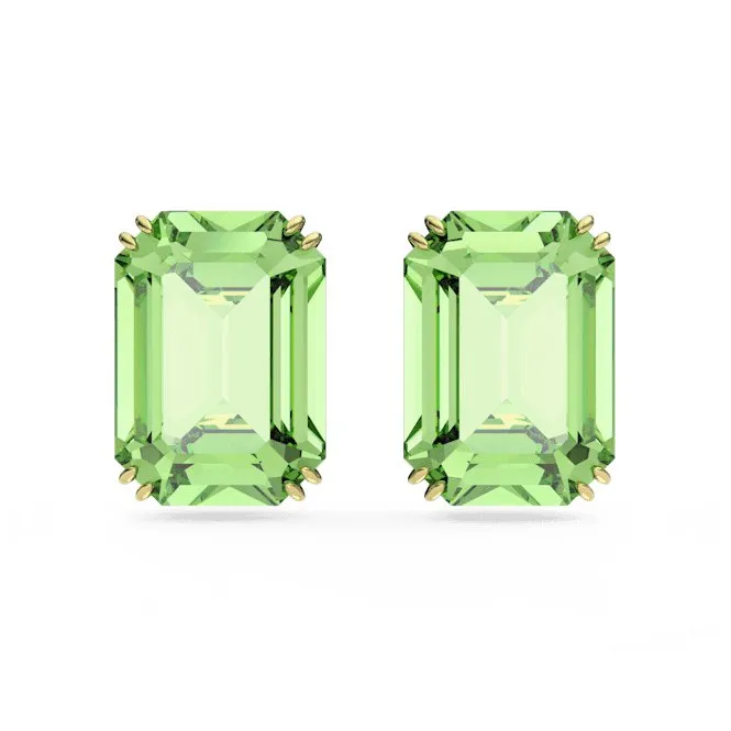Millenia Stud Octagon Cut Green Gold-tone Plated Earrings 5638489