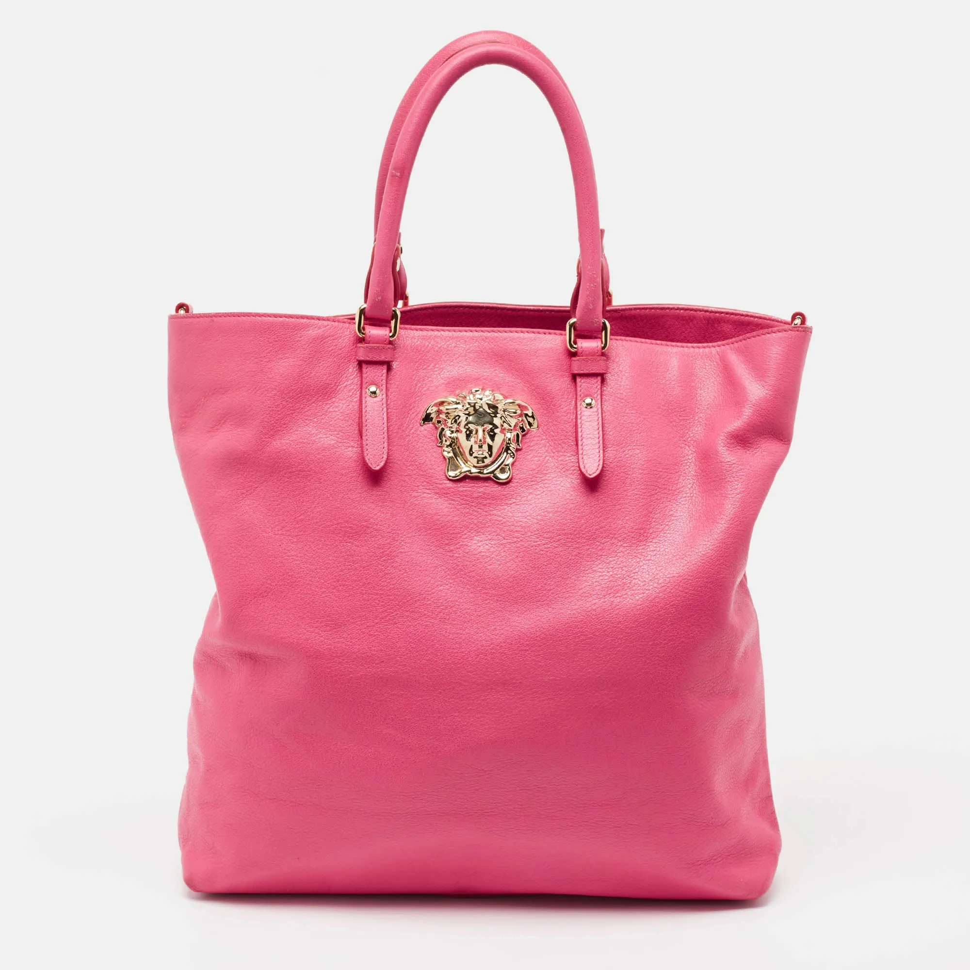 Neon Pink Leather Palazzo Medusa Vertical Tote