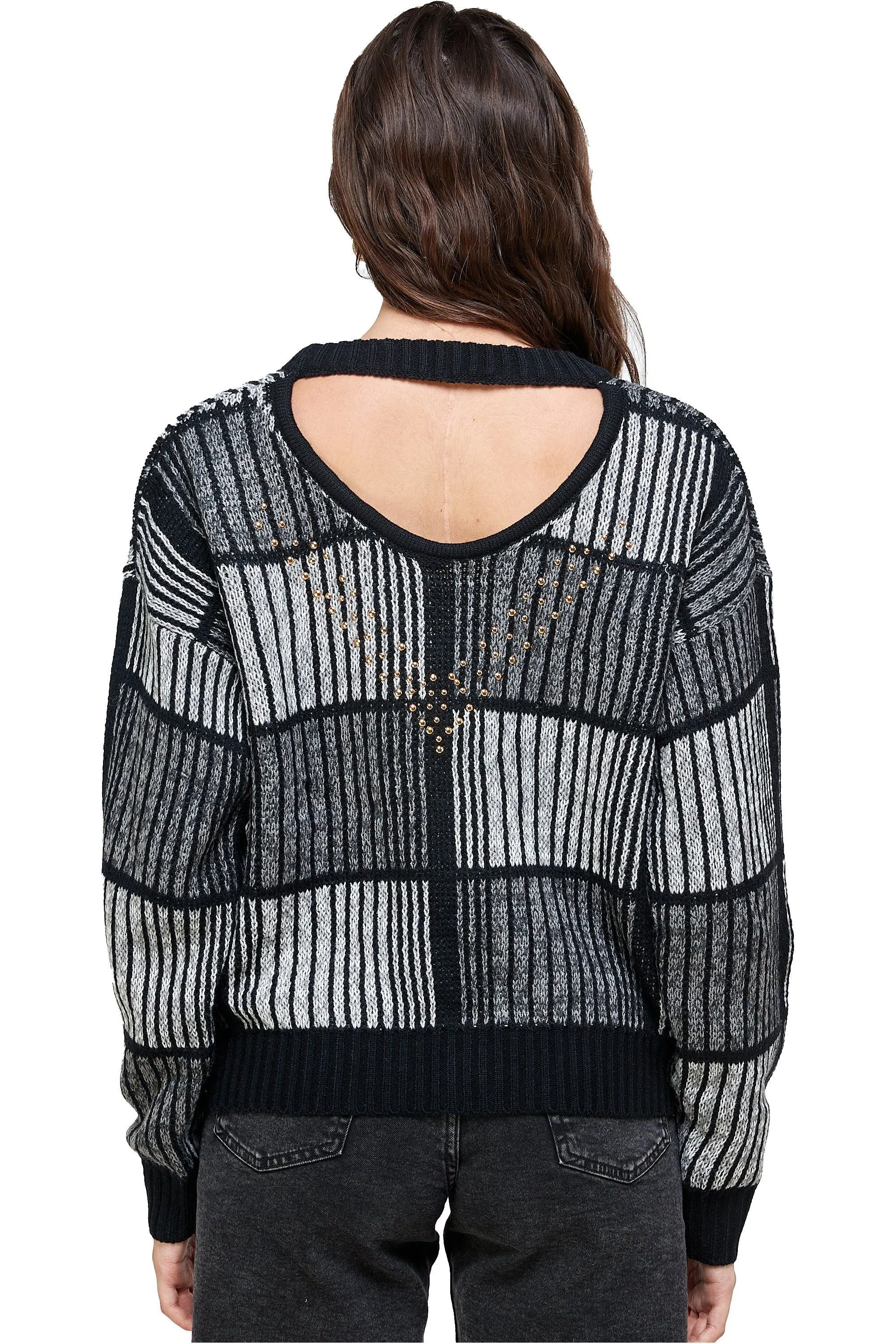 Open Back Studded Sweater Top