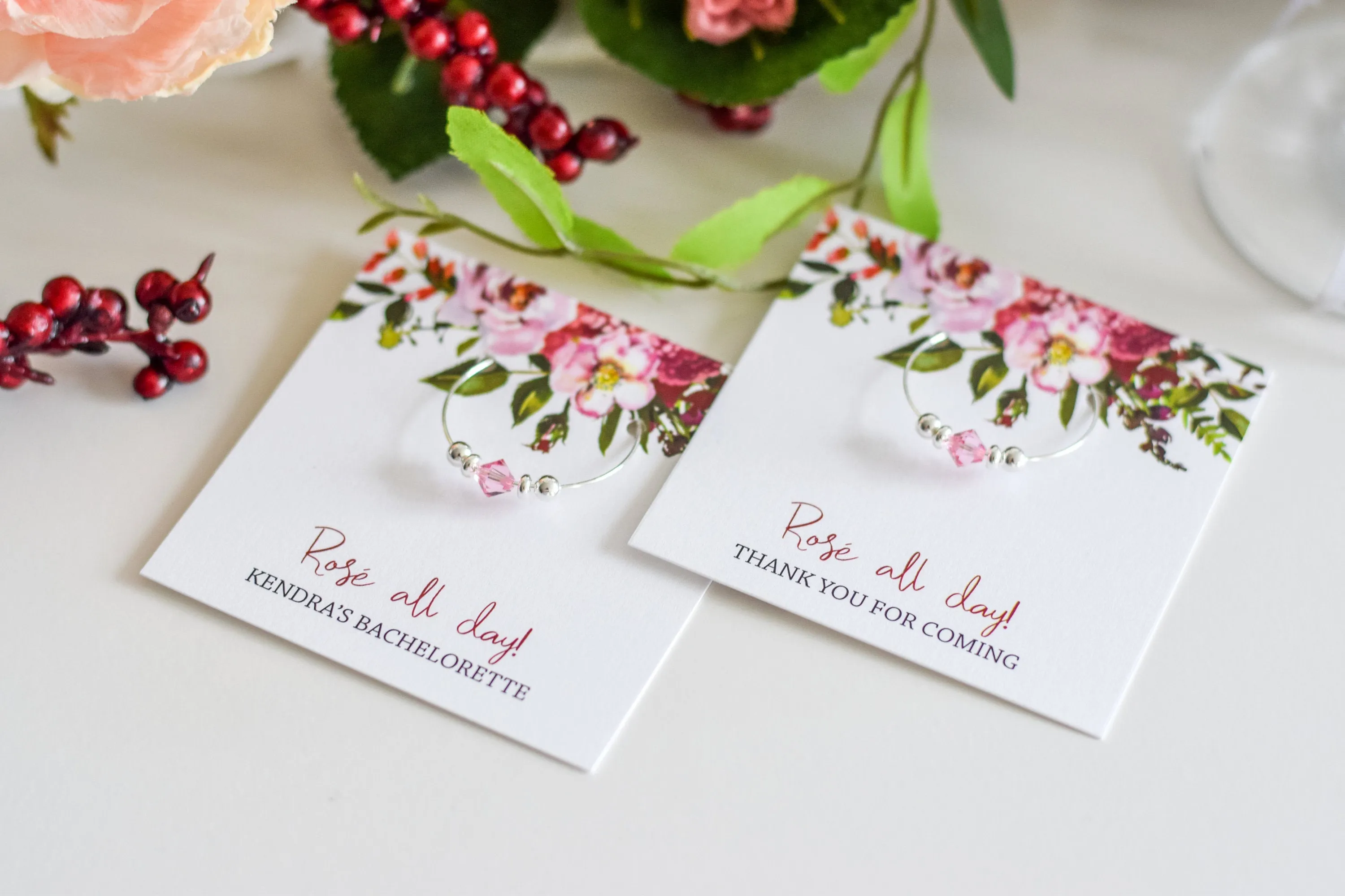 Rosé All Day Party Favors, Swarovski Crystal Wine Charm