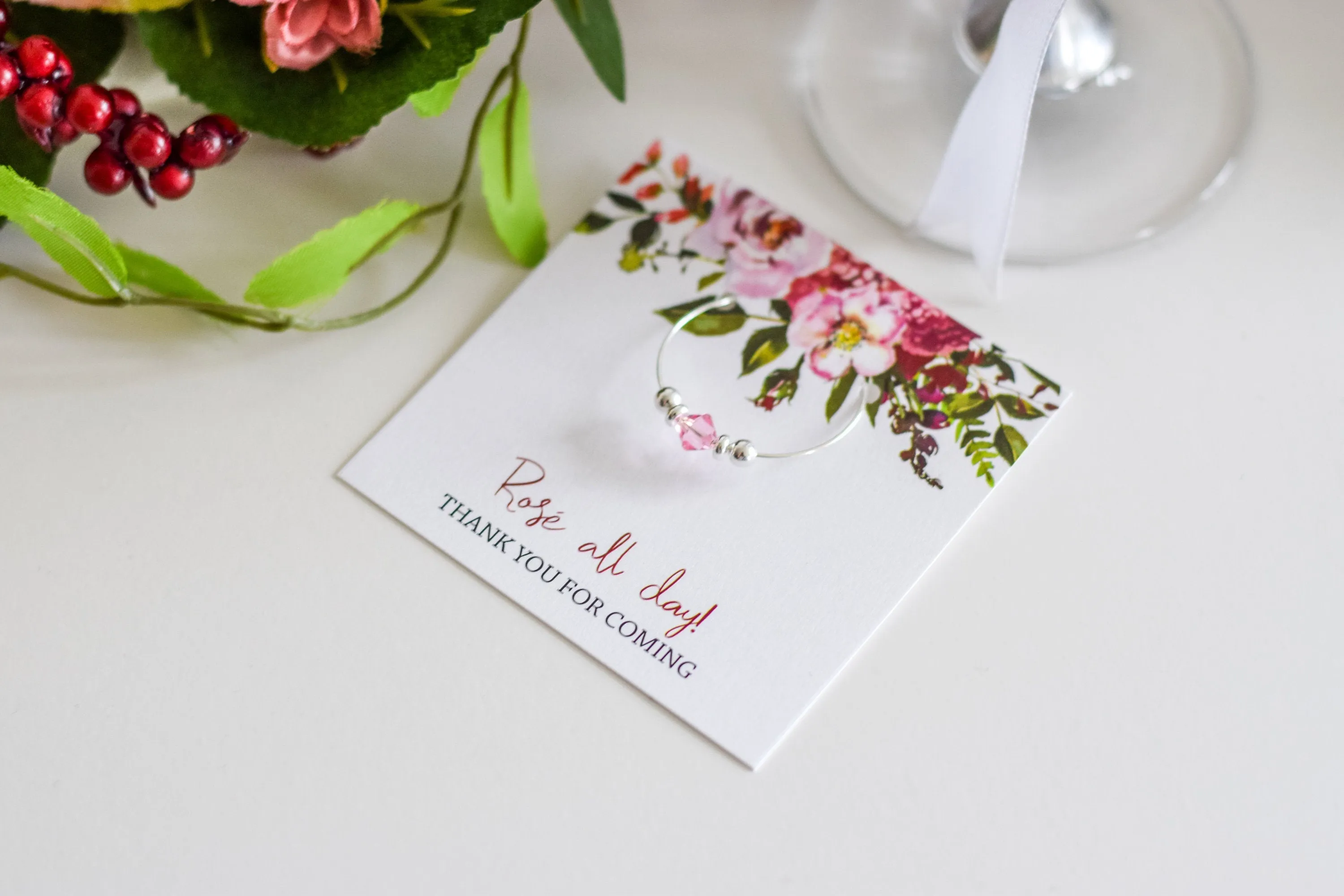 Rosé All Day Party Favors, Swarovski Crystal Wine Charm