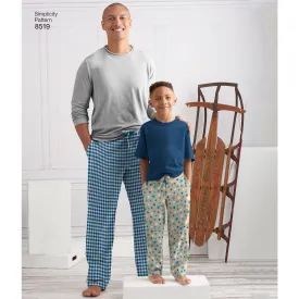 Simplicity Pattern 8519 boys and mens slim fit lounge trousers