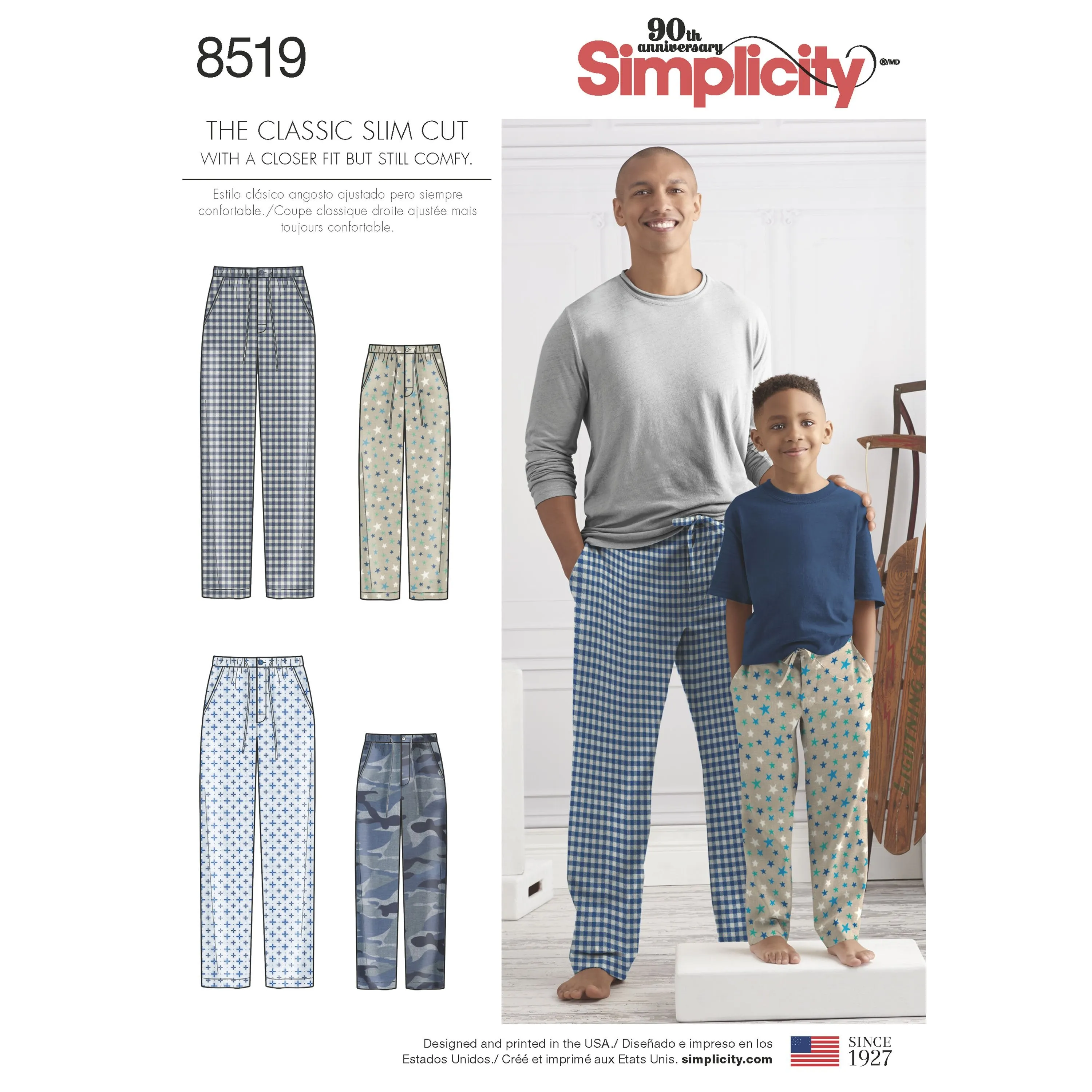 Simplicity Pattern 8519 boys and mens slim fit lounge trousers