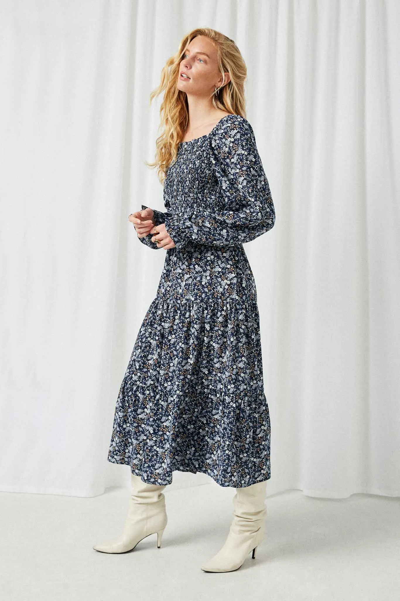 Smocked Square Neck Dress