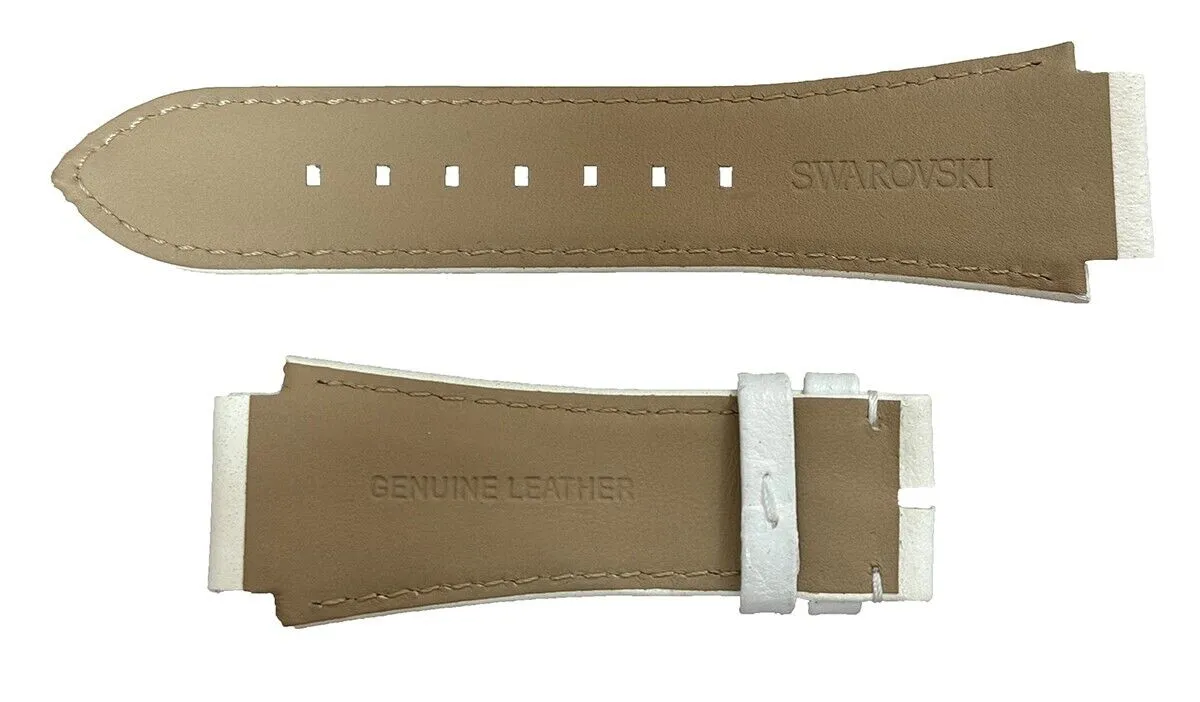 Swarovski 19mm x 20mm White Genuine Leather Watch Band