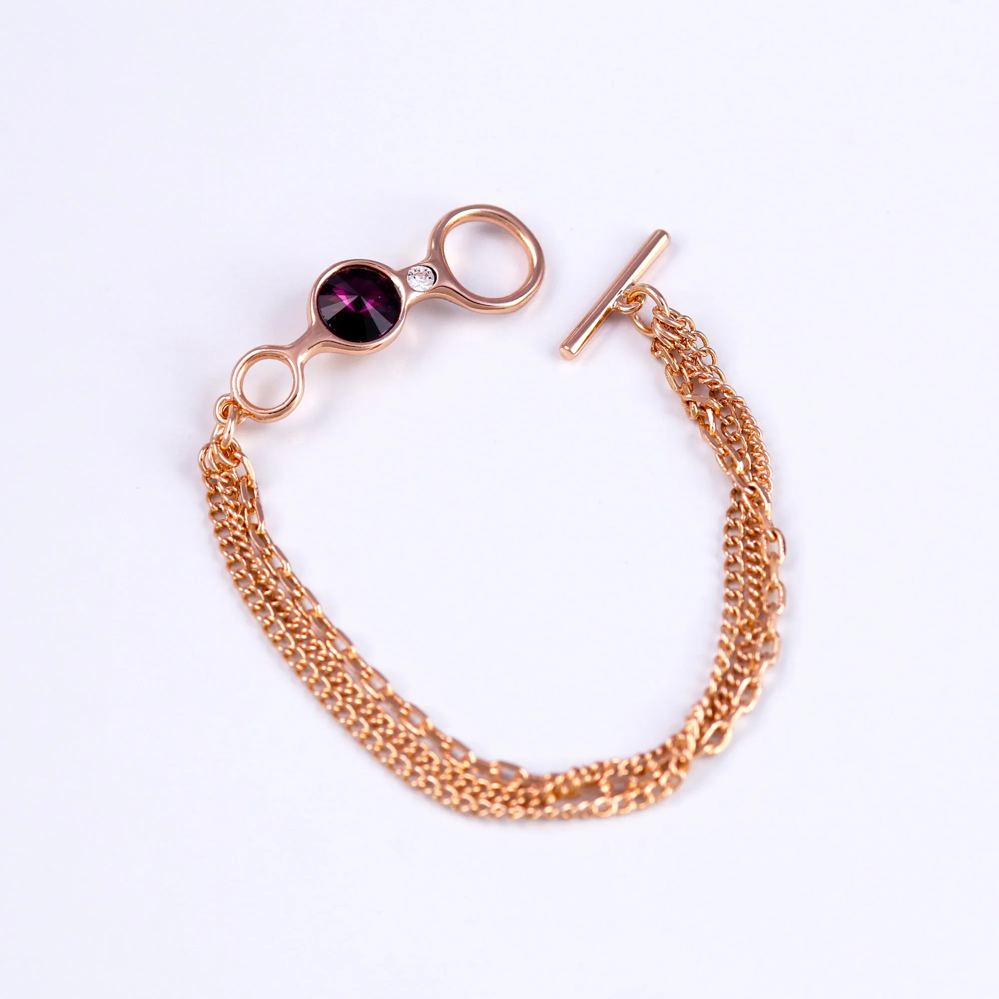 T bar Gemstone Bracelet in Rose Gold and Amethyst