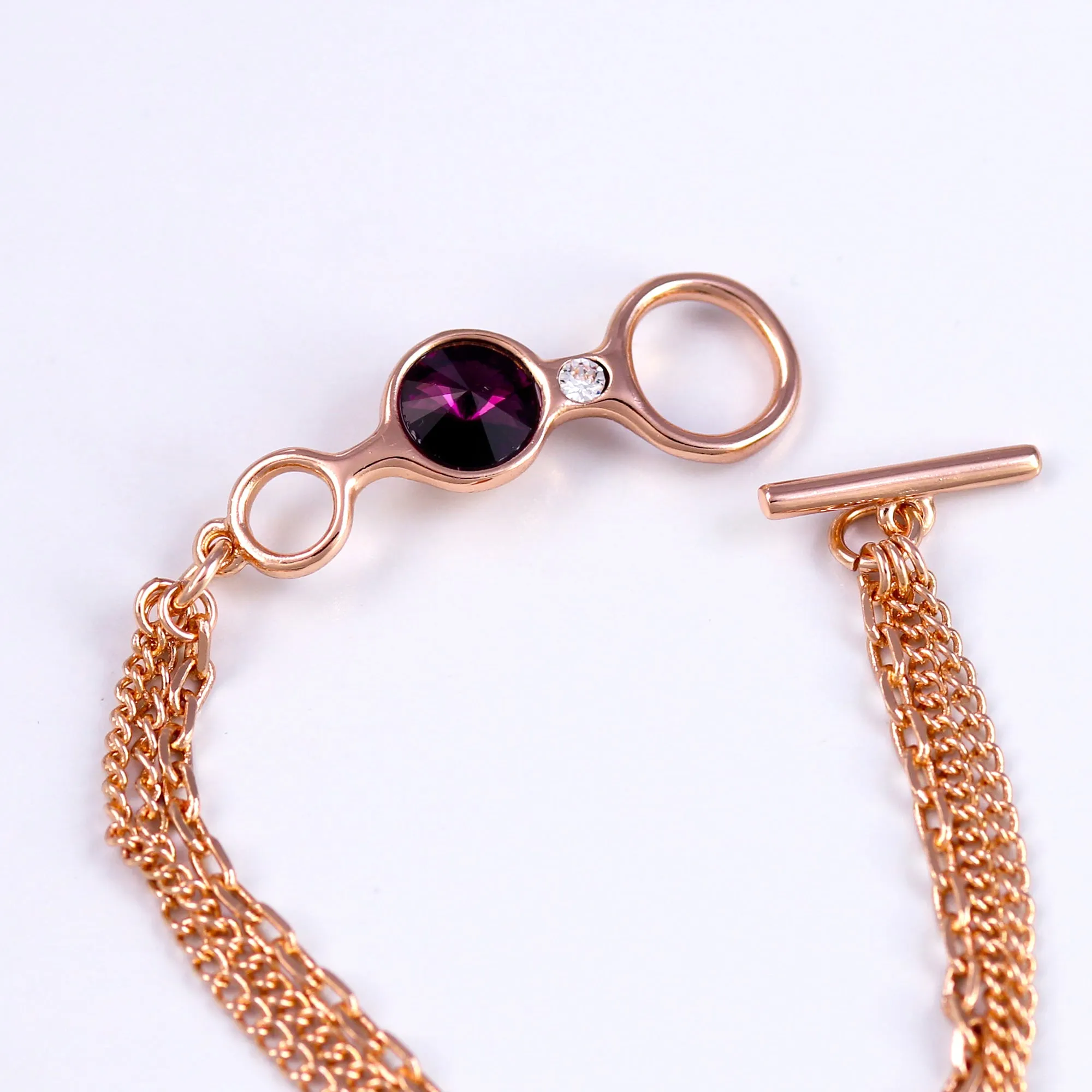 T bar Gemstone Bracelet in Rose Gold and Amethyst