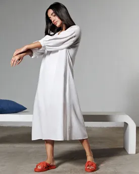 V-NECK MIDI DRESS WITH PUFFED SLEEVES