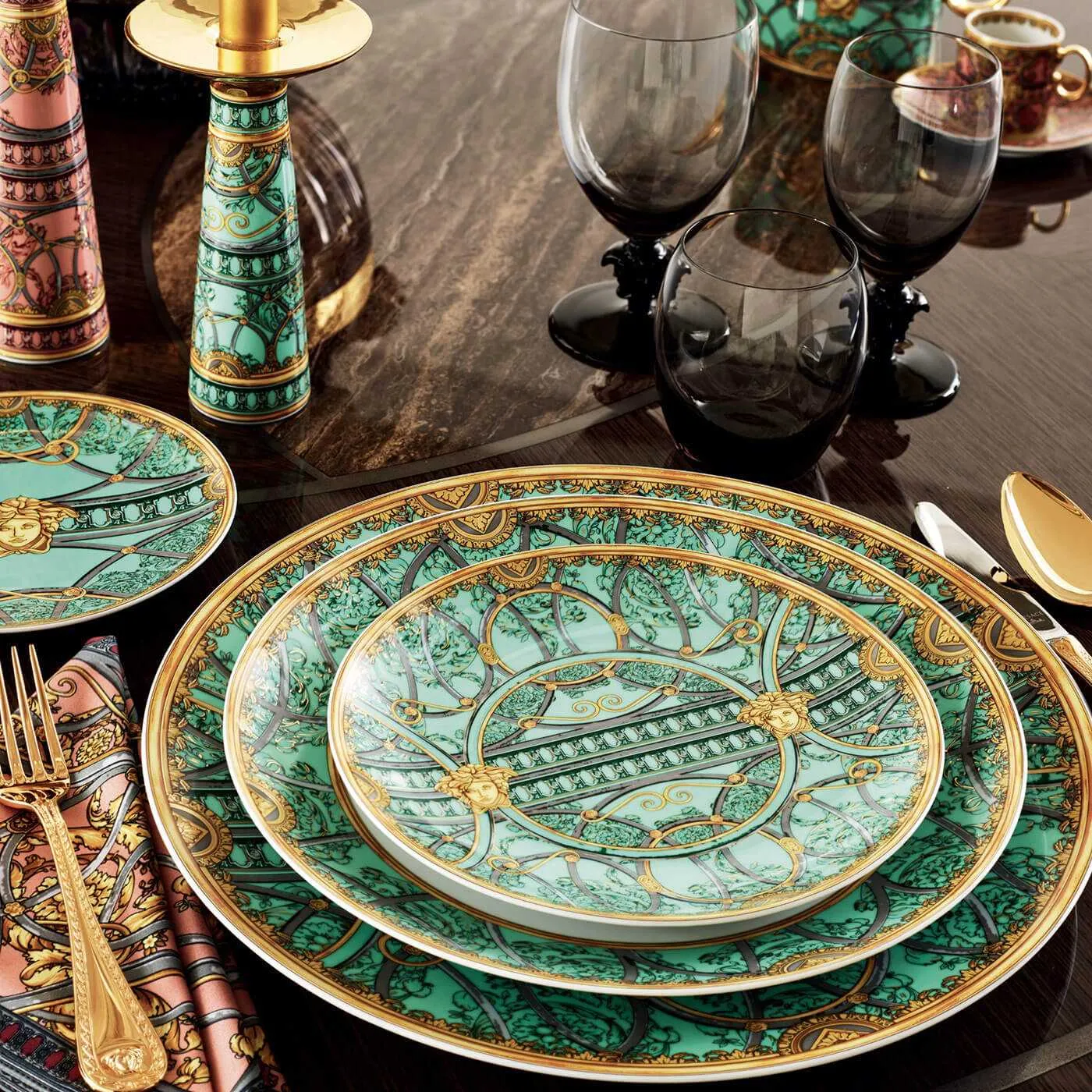 Versace meets Rosenthal La scala del Palazzo High coffee cup and saucer green