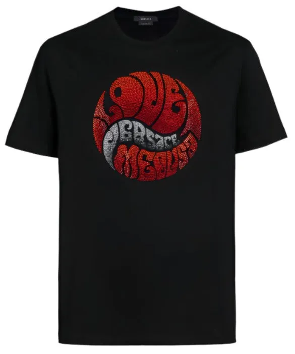 Versace T-Shirt Tessuto Jersey Cotone Con Ricamo Hotfix Versace Medusa