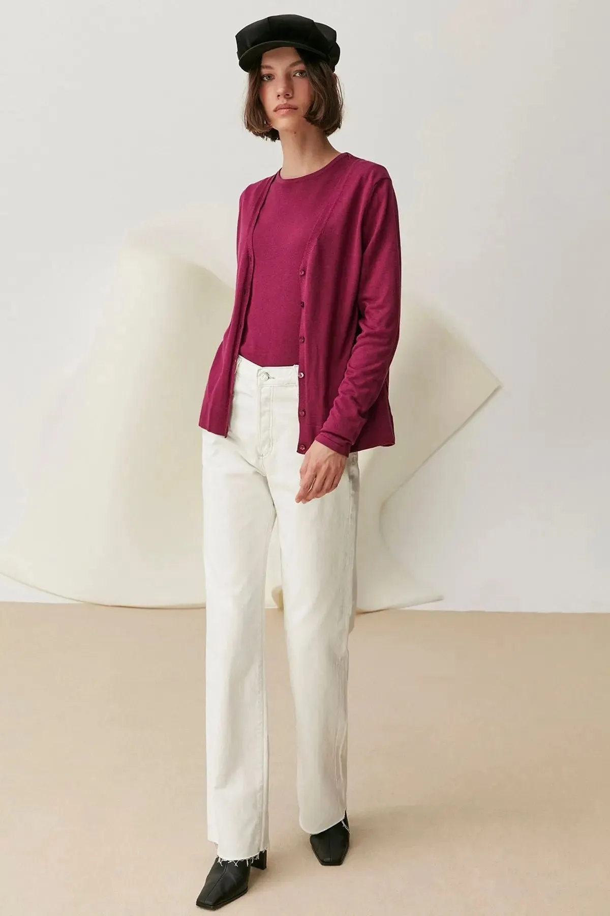 Wine Silk and Cashmere Aleyna Women's Cardigan